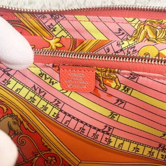 ❤HERMES Azap long silk in Veau Epsom Round-Zip-Wallet salmon pink/Silver Metal❤ - Picture 7 of 12